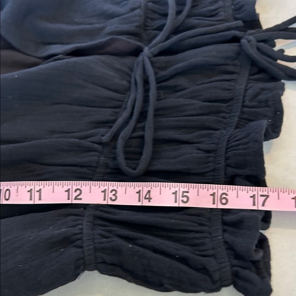 LUSH BLACK PEPLUM TIE FRONT NEW WITH TAGS SMOCKED STRETCH WAIST TOP SZ XL - Picture 8 of 9